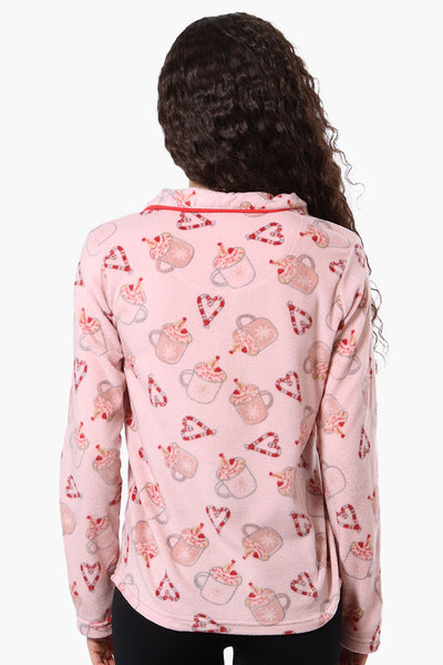 Canada Weather Gear Button Down Festive Pattern Pajama Top - Pink - Womens Pajamas - Canada Weather Gear