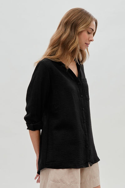 Super Triple Goose Vintage Textured Button Up Shirt - Black - Womens Shirts & Blouses - Canada Weather Gear