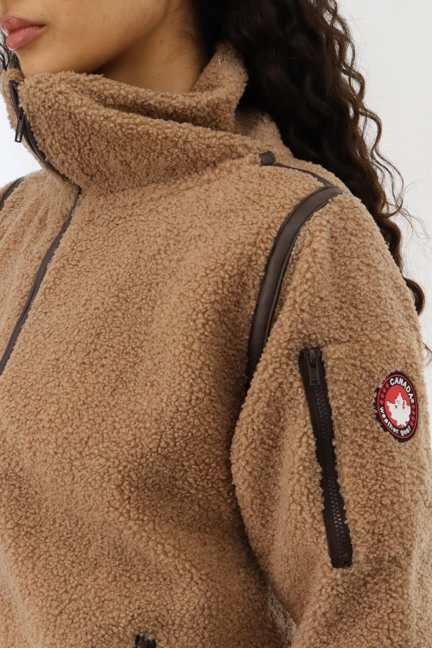 Canada Weather Gear Sherpa Contrast Lightweight Jacket - Camel - Womens Lightweight Jackets - Canada Weather Gear