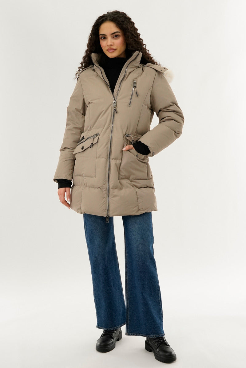 Canada Weather Gear Faux Fur Lined Hood Parka Jacket - Cream - Womens Parka Jackets - Canada Weather Gear