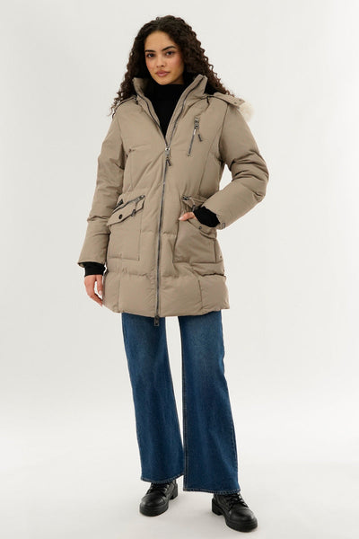 Canada Weather Gear Faux Fur Lined Hood Parka Jacket - Cream - Womens Parka Jackets - Canada Weather Gear