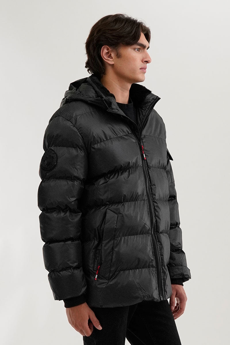 Canada Weather Gear Grid Pattern Puffer Parka Jacket - Black