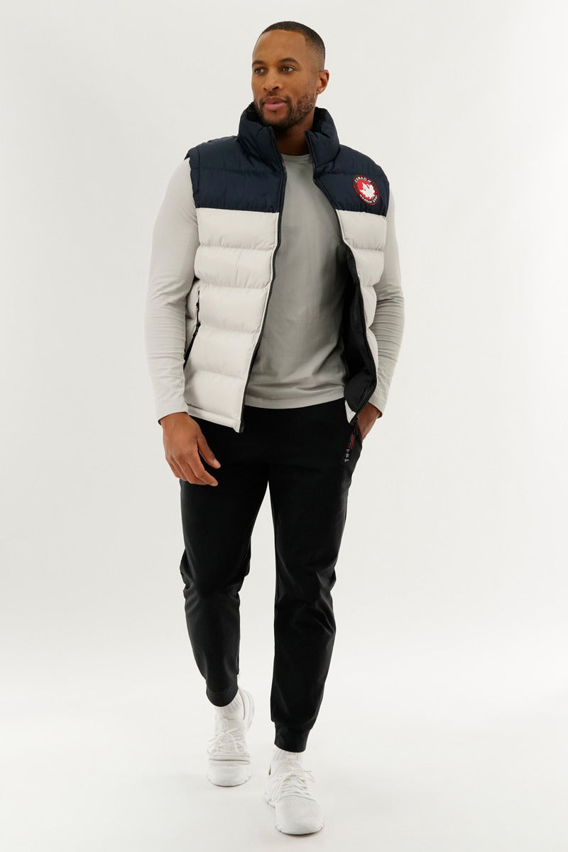 Canada Weather Gear Colour Block Puffer Vest - Stone - Mens Vests - Canada Weather Gear