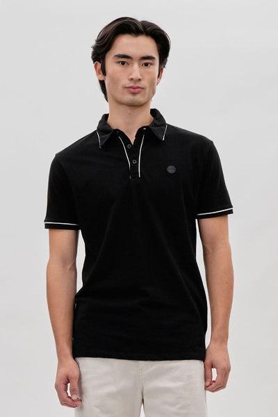 Canada Weather Gear Travel Collection Piping Detail Polo Shirt - Black - Mens Polo Shirts - Canada Weather Gear
