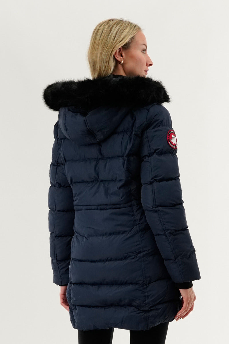 Canada Weather Gear Tie Waist Puffer Parka Jacket - Navy - Womens Parka Jackets - Canada Weather Gear