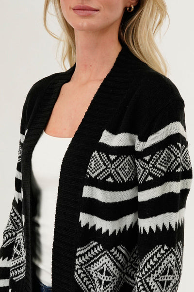 Canada Weather Gear Fair Isle Print Cardigan - Black - Womens Cardigans - Canada Weather Gear