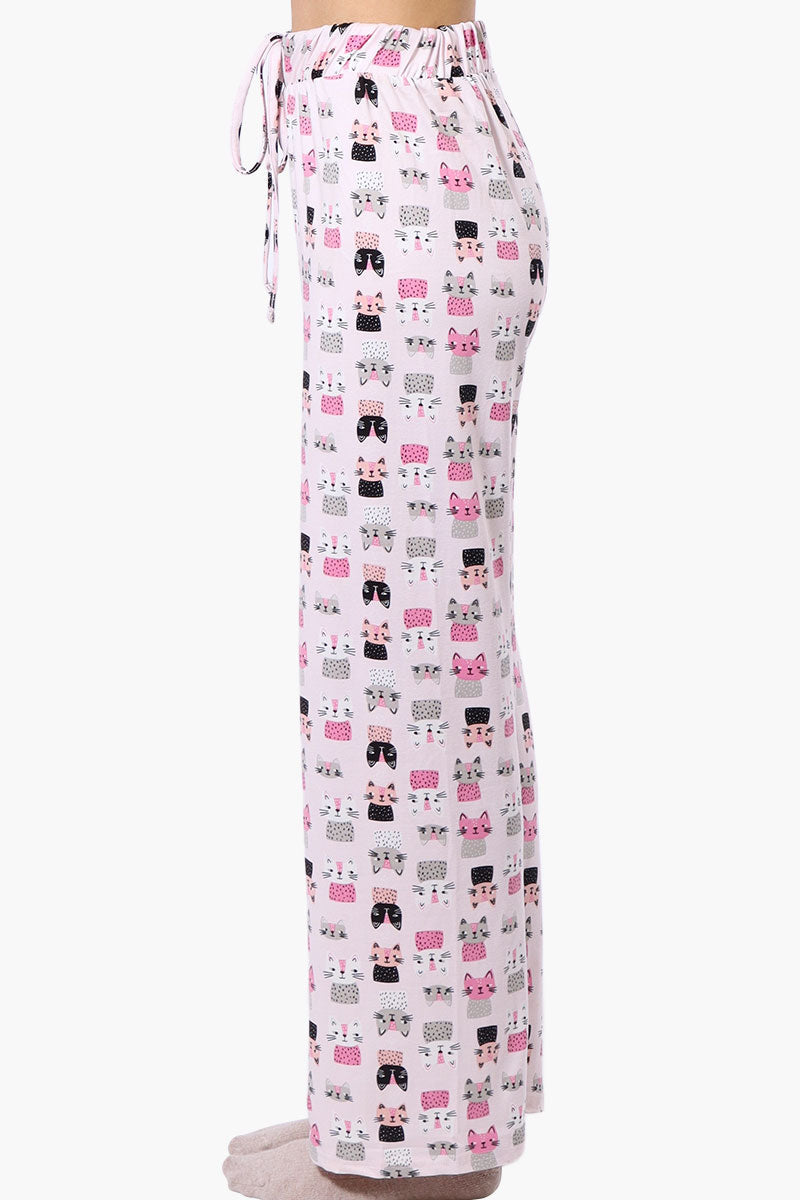 Canada Weather Gear Cat Pattern Wide Leg Pajama Pants - Pink - Womens Pajamas - Canada Weather Gear