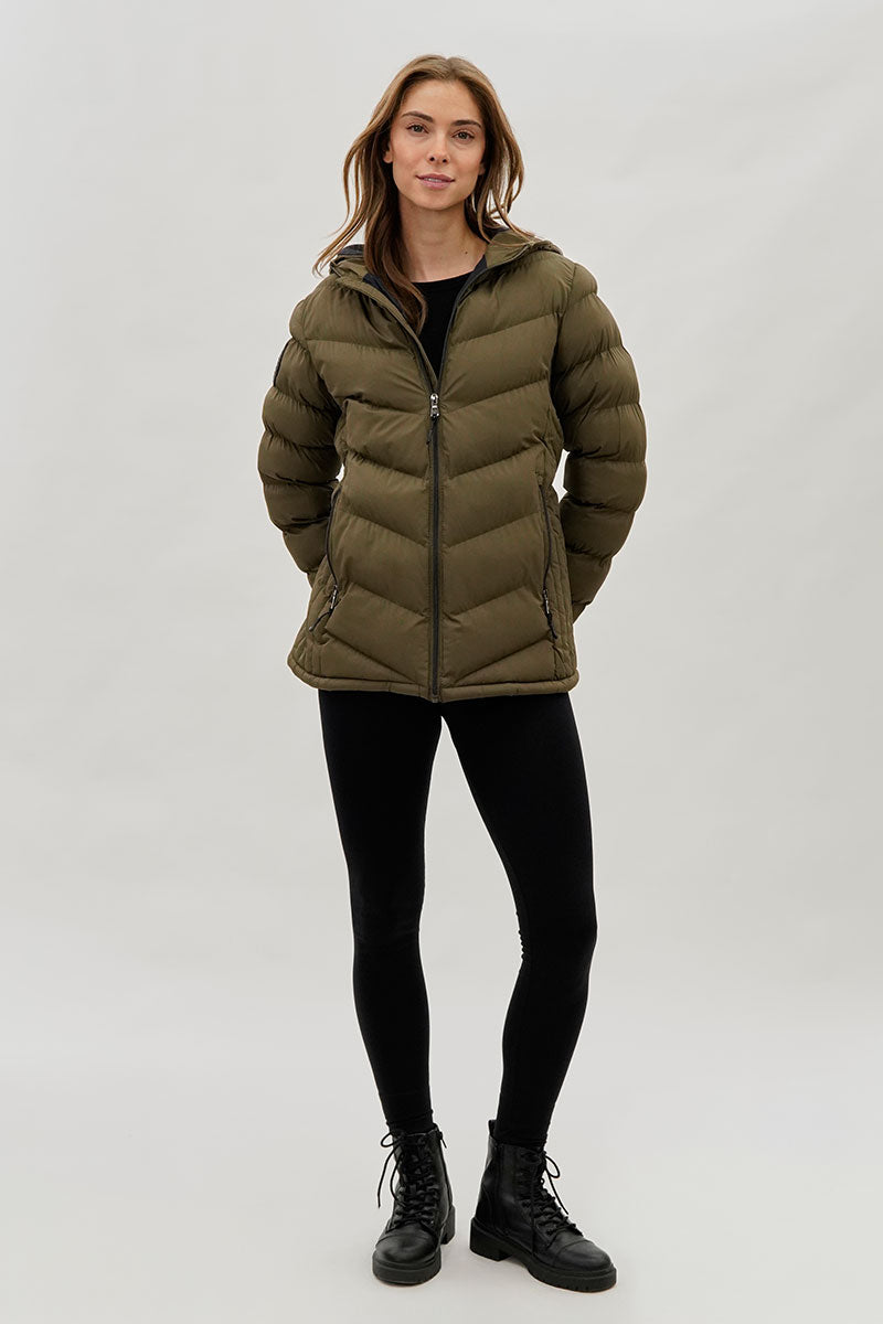 Canada Weather Gear Chevron Quilted Bomber Jacket - Olive