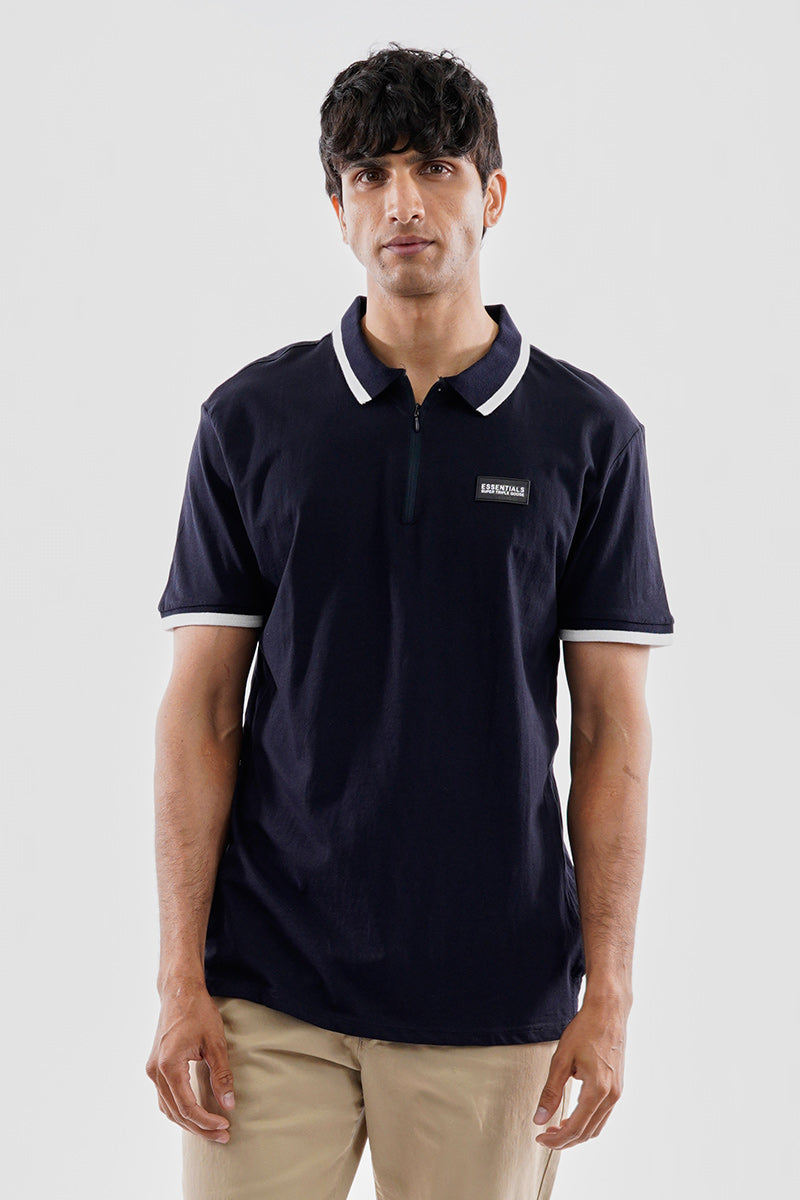 Essentials Super Triple Goose 1/4 Zip Stripe Polo Shirt - Navy - Mens Polo Shirts - Canada Weather Gear