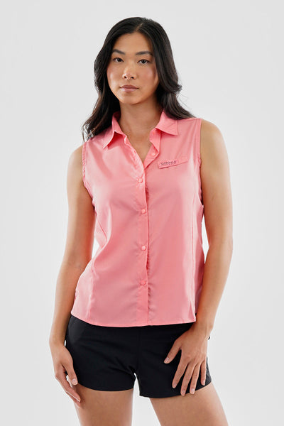 Canada Weather Gear Sleeveless Button Up Collared Shirt - Pink - Womens Shirts & Blouses - Canada Weather Gear