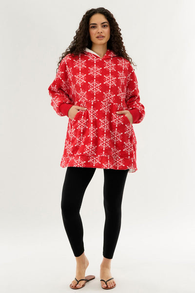 Canada Weather Gear Festive Print Oversided Hooded Pajama Top - Red - Womens Pajamas - Canada Weather Gear