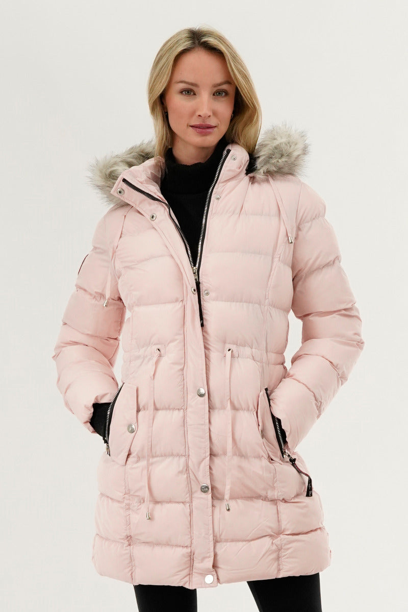 Canada Weather Gear Tie Waist Puffer Parka Jacket - Pink - Womens Parka Jackets - Canada Weather Gear