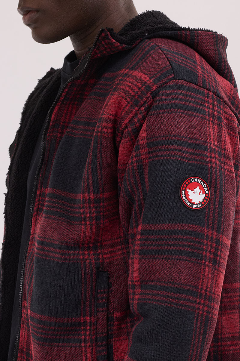 Canada Weather Gear Hooded Sherpa Lined Lightweight Jacket - Red