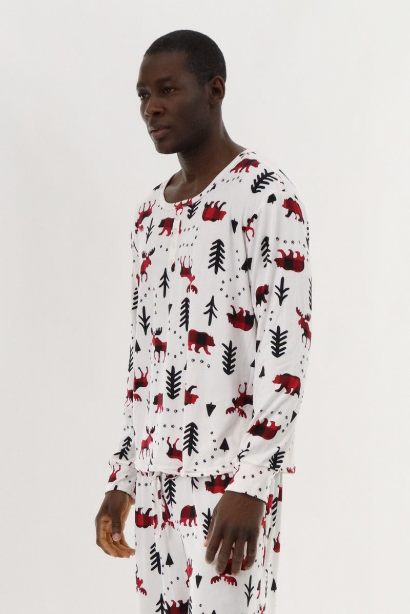Canada Weather Gear Long Sleeve Holiday Pajama Top - White - Mens Pajamas - Canada Weather Gear