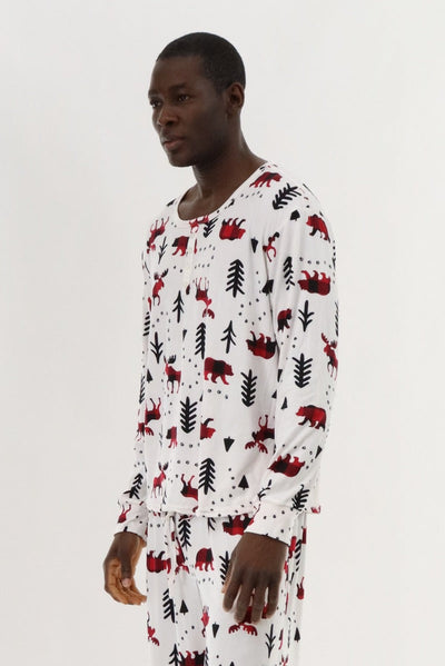 Canada Weather Gear Long Sleeve Holiday Pajama Top - White - Mens Pajamas - Canada Weather Gear