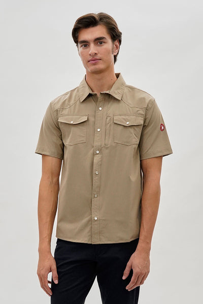 Canada Weather Gear Short Sleeve Snap Button Casual Shirt - Beige - Mens Casual Shirts - Canada Weather Gear