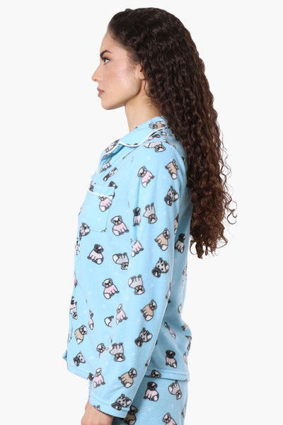 Canada Weather Gear Button Down Pug Pattern Pajama Top - Blue - Womens Pajamas - Canada Weather Gear