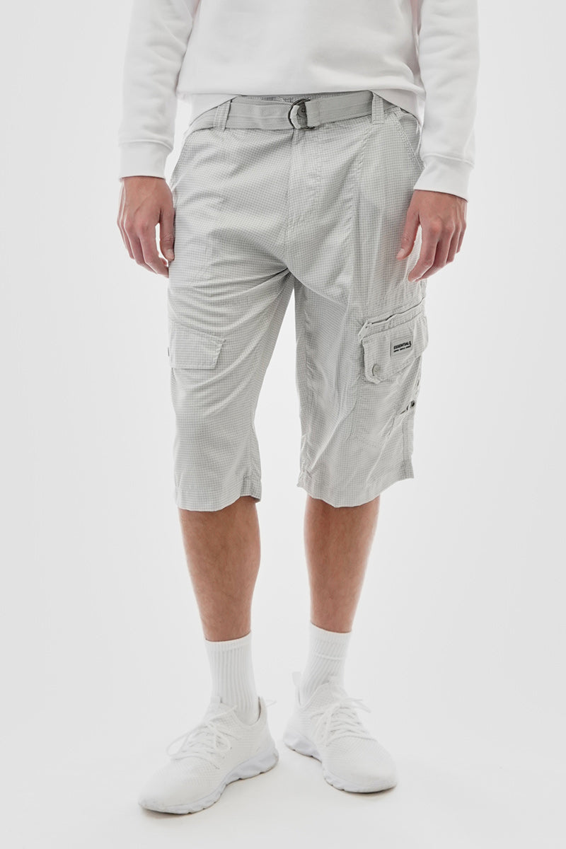 Essentials Super Triple Goose Grid Pattern Belted Cargo Shorts - Stone - Mens Shorts & Capris - Canada Weather Gear
