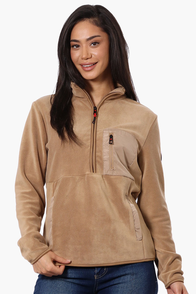 Canada Weather Gear 1/4 Zip Polar Fleece Pullover Sweater - Camel - Womens Pullover Sweaters - Canada Weather Gear