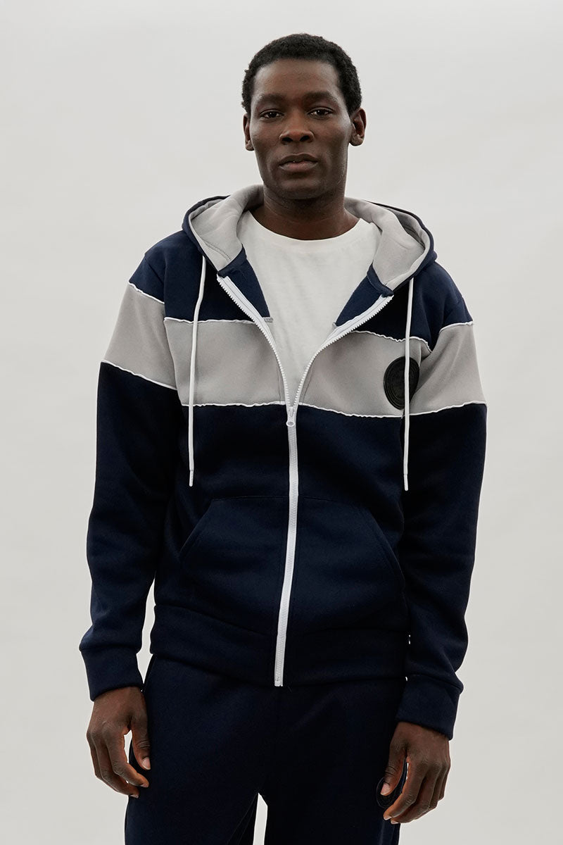Super Triple Goose Colour Block Zip Up Hoodie - Navy