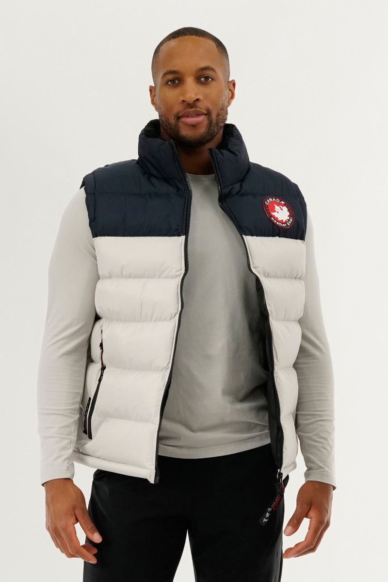 Canada Weather Gear Colour Block Puffer Vest - Stone - Mens Vests - Canada Weather Gear