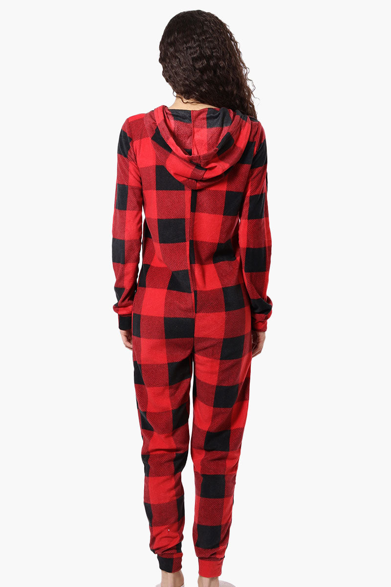 Canada Weather Gear Hooded Plaid Fleece Onesie - Red - Womens Onesies - Canada Weather Gear