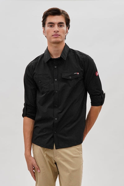 Canada Weather Gear Adventure Bound Utility Roll Up Sleeve Casual Shirt - Black - Mens Casual Shirts - Canada Weather Gear