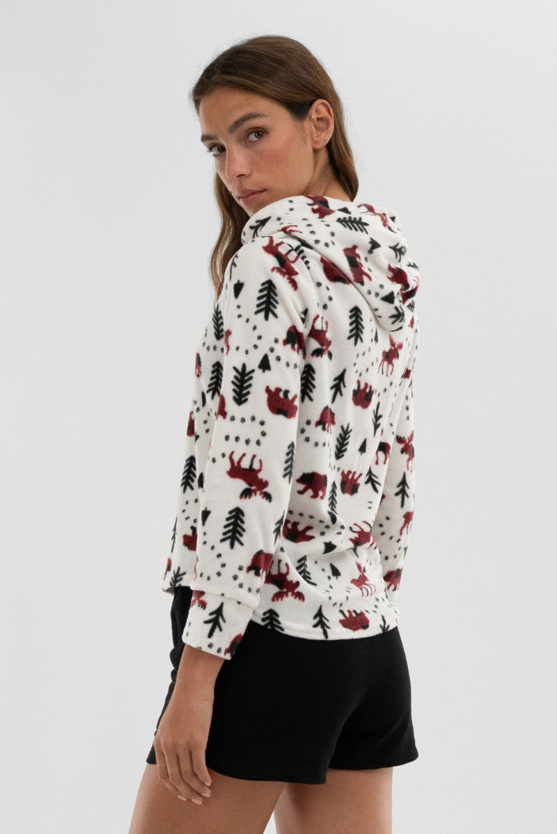 Canada Weather Gear Winter Print Hooded Pajama Top - White - Womens Pajamas - Canada Weather Gear