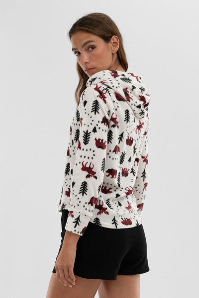 Canada Weather Gear Winter Print Hooded Pajama Top - White - Womens Pajamas - Canada Weather Gear
