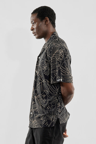 Canada Weather Gear Travel Collection Palm Print Button Up Casual Shirt - Black - Mens Casual Shirts - Canada Weather Gear