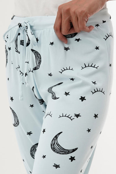 Canada Weather Gear Moon Print Tie Waist Pajama Pants - Blue - Womens Pajamas - Canada Weather Gear