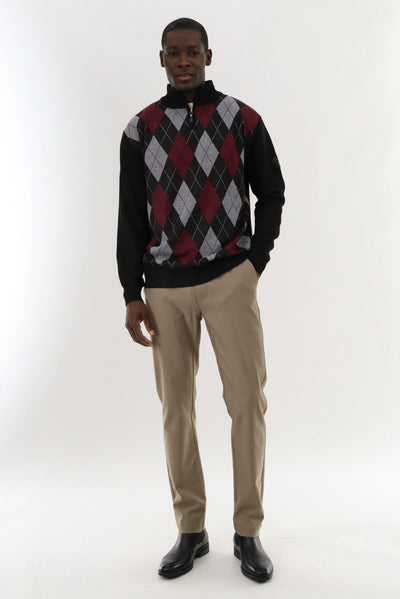 Canada Weather Gear 1/4 Zip Argyle Pullover Sweater - Burgundy - Mens Pullover Sweaters - Canada Weather Gear