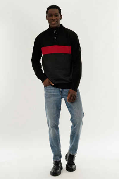 Canada Weather Gear Button Up Colour Block Pullover Sweater - Red - Mens Pullover Sweaters - Canada Weather Gear