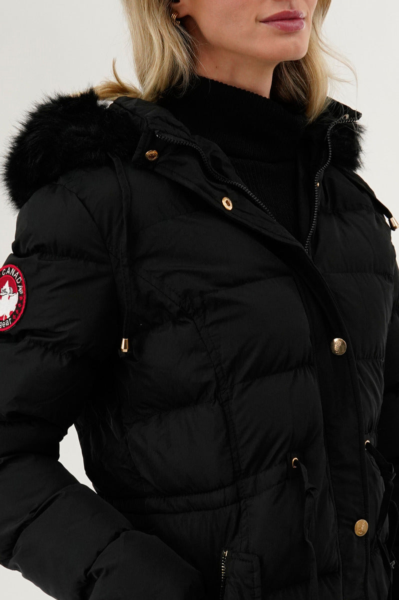 Canada Weather Gear Tie Waist Puffer Parka Jacket - Black - Womens Parka Jackets - Canada Weather Gear