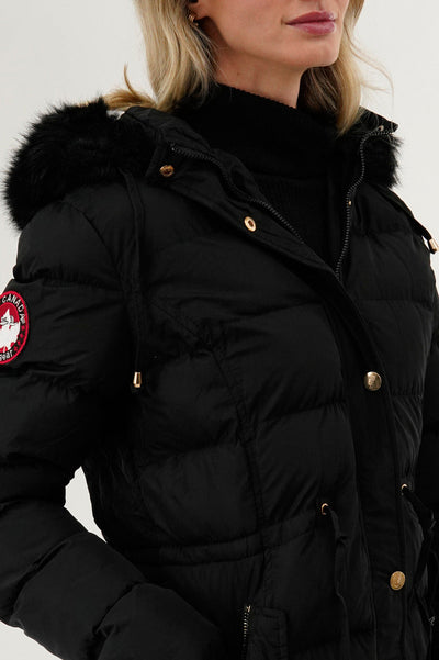 Canada Weather Gear Tie Waist Puffer Parka Jacket - Black - Womens Parka Jackets - Canada Weather Gear