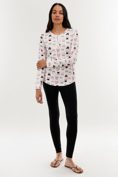 Canada Weather Gear Cat Print Henley Pajama Top - Blush - Womens Pajamas - Canada Weather Gear