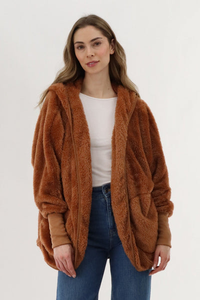Canada Weather Gear Open Front Teddy Cardigan - Brown - Womens Cardigans - Canada Weather Gear