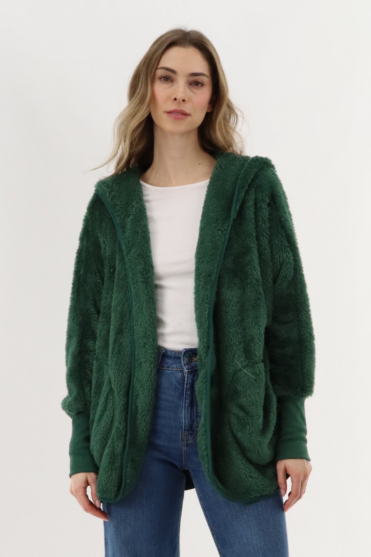 Canada Weather Gear Open Front Teddy Cardigan - Green - Womens Cardigans - Canada Weather Gear