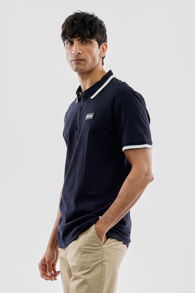 Essentials Super Triple Goose 1/4 Zip Stripe Polo Shirt - Navy - Mens Polo Shirts - Canada Weather Gear