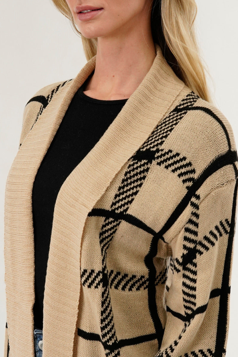 Canada Weather Gear Plaid Fold Over Wrap Cardigan - Beige - Womens Cardigans - Canada Weather Gear