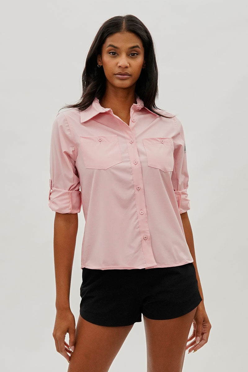 Canada Weather Gear Button Up Utility Shirt - Pink - Womens Shirts & Blouses - Canada Weather Gear