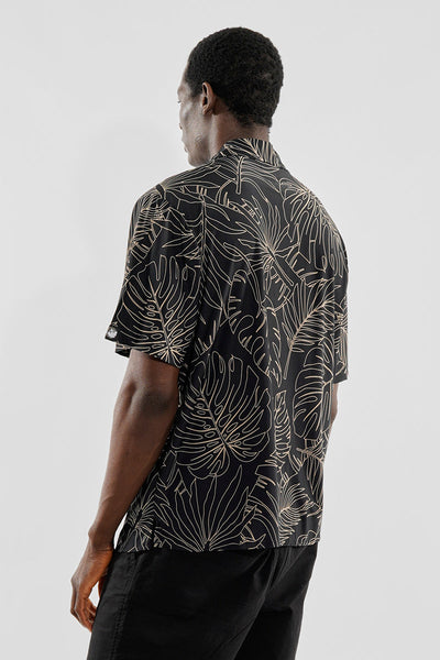 Canada Weather Gear Travel Collection Palm Print Button Up Casual Shirt - Black - Mens Casual Shirts - Canada Weather Gear