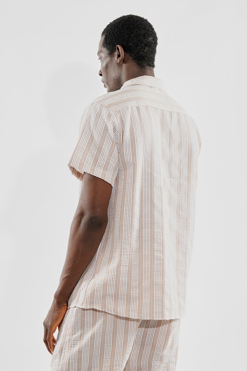 Canada Weather Gear Vintage Striped Button Up Camp Collar Casual Shirt - Beige - Mens Casual Shirts - Canada Weather Gear