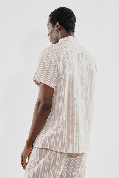 Canada Weather Gear Vintage Striped Button Up Camp Collar Casual Shirt - Beige - Mens Casual Shirts - Canada Weather Gear