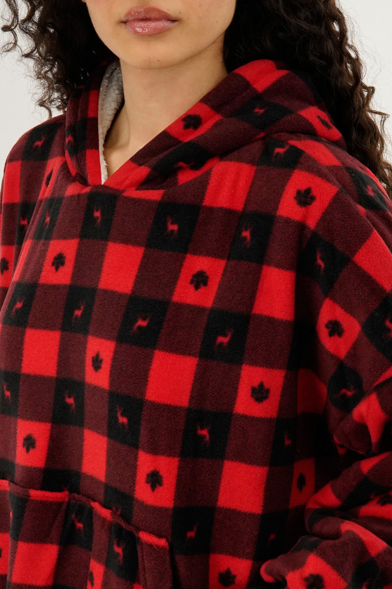 Canada Weather Gear Plaid Oversided Hooded Pajama Top - Red - Womens Pajamas - Canada Weather Gear