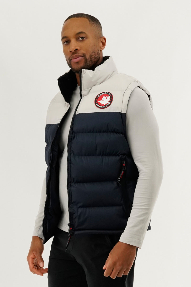 Canada Weather Gear Colour Block Puffer Vest - Navy - Mens Vests - Canada Weather Gear