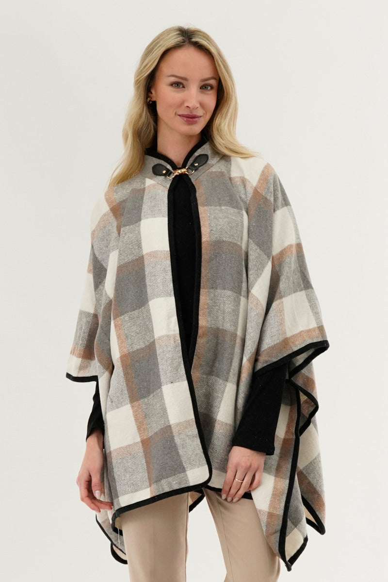 Canada Weather Gear Plaid Poncho - Beige - Womens Ponchos - Canada Weather Gear