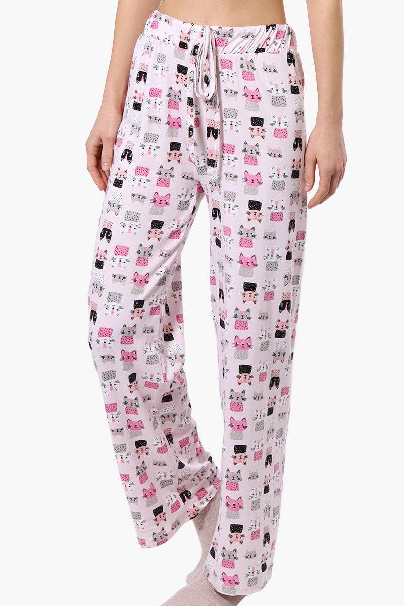 Canada Weather Gear Cat Pattern Wide Leg Pajama Pants - Pink - Womens Pajamas - Canada Weather Gear