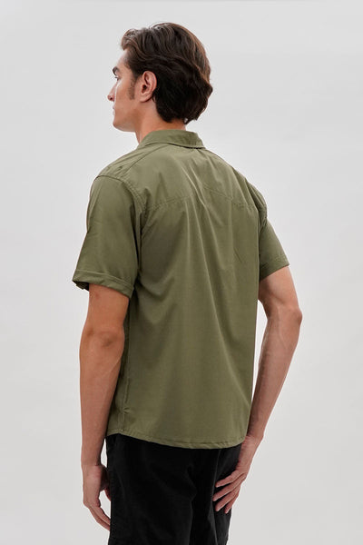 Canada Weather Gear Utility Short Sleeve Casual Shirt - Olive - Mens Casual Shirts - Canada Weather Gear