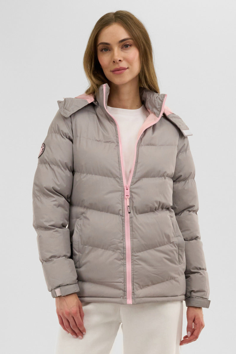 Canada Weather Gear Chevron Bubble Bomber Jacket - Stone - Womens Bomber Jackets - Canada Weather Gear